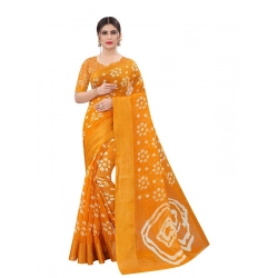 Women's Cotton Silk Bandhni Saree With Unstitched Blouse 5.5Mtr (Yellow)