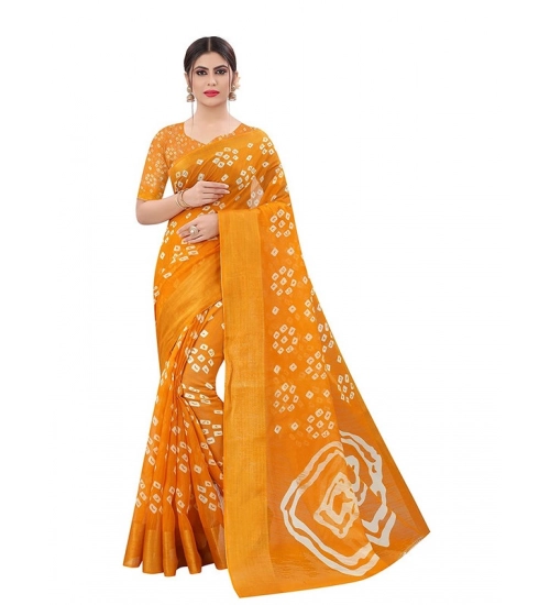 Women's Cotton Silk Bandhni Saree With Unstitched Blouse 5.5Mtr (Yellow)