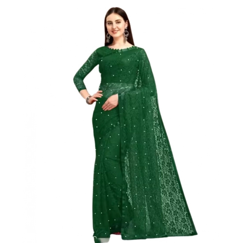 Women's Net Self Design Saree With Unstitched Blouse 5.5Mtr (Green) Women's Net Self Design Saree With Unstitched Blouse 5.5Mtr (Green)