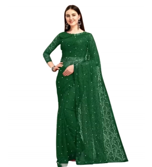 Women's Net Self Design Saree With Unstitched Blouse 5.5Mtr (Green)