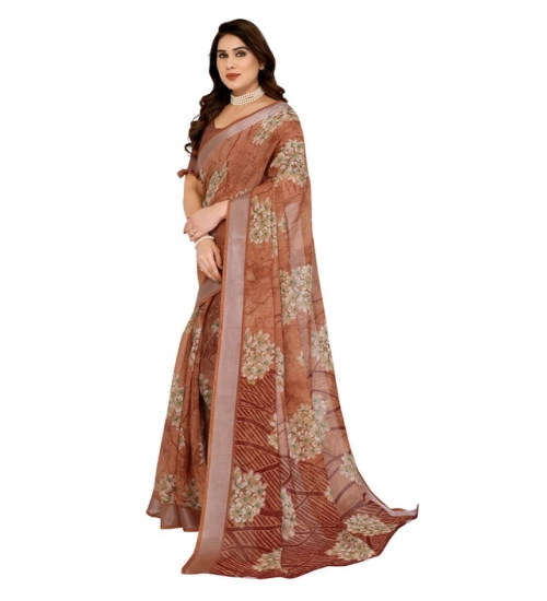 Women's Georgette Printed Saree With Unstitched Blouse 5.5Mtr (Brown)