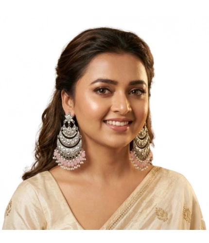 Women's Zinc Alloy Gold Plated Chandbali Earrings (Multicolor)