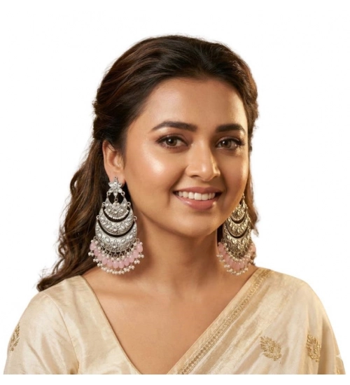 Women's Zinc Alloy Gold Plated Chandbali Earrings (Multicolor)