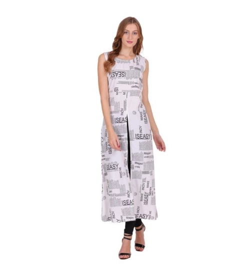 Women's Casual Crepe Sleeveless Slit Dress (White)