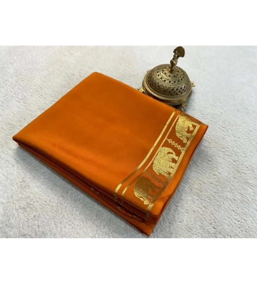 Women's Crepe Chit Pallu Solid Saree With Unstitched Blouse 5.5Mtr (Orange)