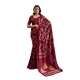 Women's Satin Crepe Printed Saree With Unstitched Blouse 5.5Mtr (Maroon)