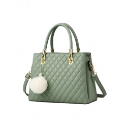 Women's PU Leather Solid Shoulder Zipper Handbag (Green)