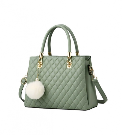 Women's PU Leather Solid Shoulder Zipper Handbag (Green)