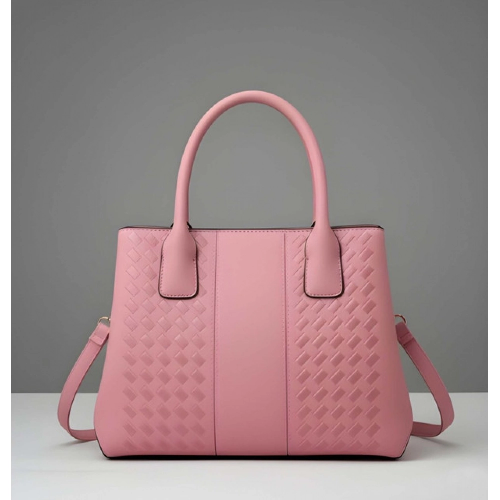 Women's PU Leather Solid Shoulder Zipper Handbag (Pink)