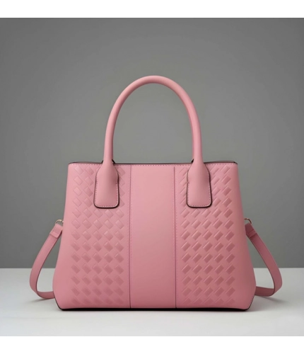Women's PU Leather Solid Shoulder Zipper Handbag (Pink)