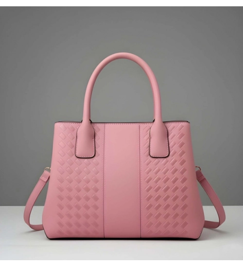 Women's PU Leather Solid Shoulder Zipper Handbag (Pink)