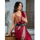 Women's Satin Crepe Printed Saree With Unstitched Blouse 5.5Mtr (Maroon)