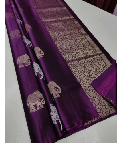 Women's Litchi silk Printed Saree With Unstitched Blouse (Magenta With pink)