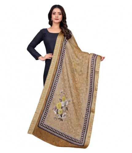 Women's chanderi silk  Printed Dupatta (Beige, Length: 2 Mtr)