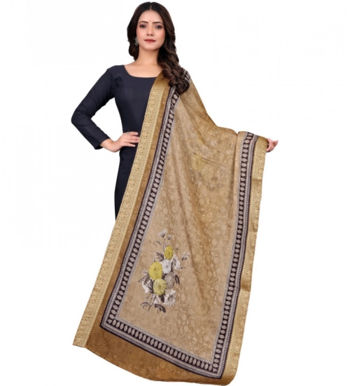 Women's chanderi silk  Printed Dupatta (Beige, Length: 2 Mtr)