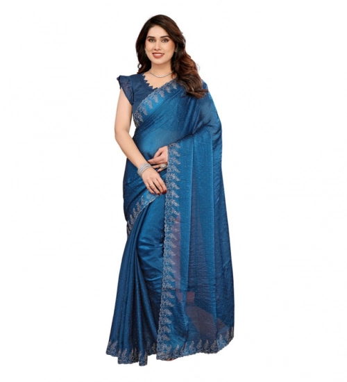 Women's Georgette Printed Saree With Unstitched Blouse 5.5Mtr (Blue)