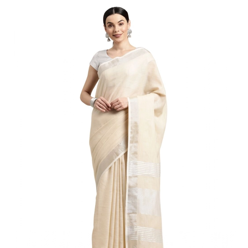 Women's Linen Cotton Printed Saree With Unstitched Blouse 5.5Mtr (Cream) Women's Linen Cotton Printed Saree With Unstitched Blouse 5.5Mtr (Cream)