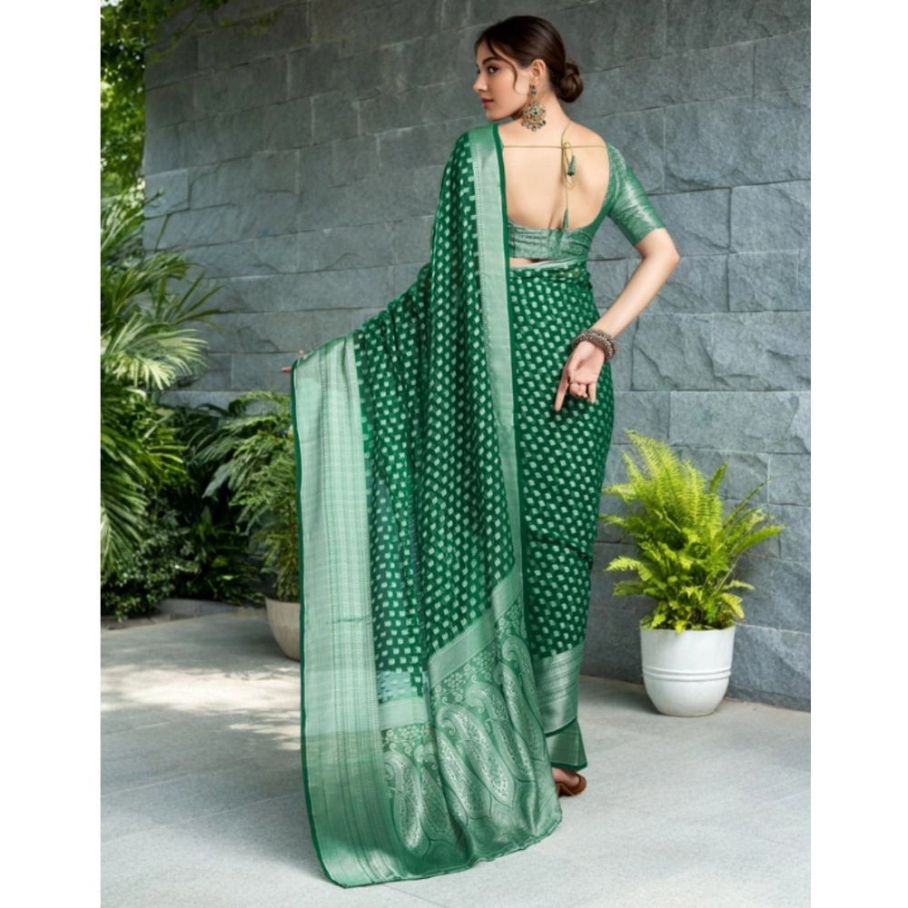 Women's Georgette Weaving Saree With Unstitched Blouse 5.5Mtr (Green) Women's Georgette Weaving Saree With Unstitched Blouse 5.5Mtr (Green)
