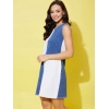 Women's Denim Color Blocking Sleeveless Dress (Blue)