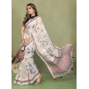Women's Linen Cotton Printed Saree With Unstitched Blouse 5.5Mtr (Off White)