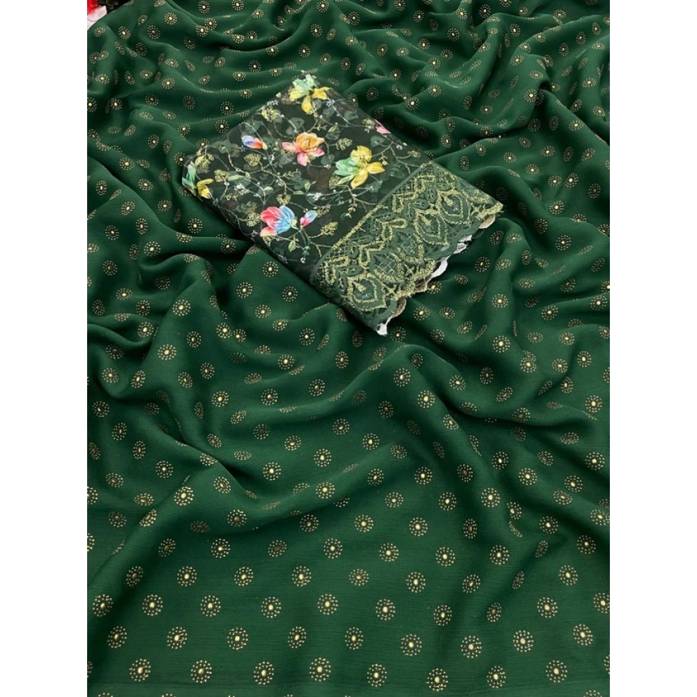 Women's Printed Brasso Saree With Unstitched Blouse (Green, 5-6 Mtrs) Women's Printed Brasso Saree With Unstitched Blouse (Green, 5-6 Mtrs)