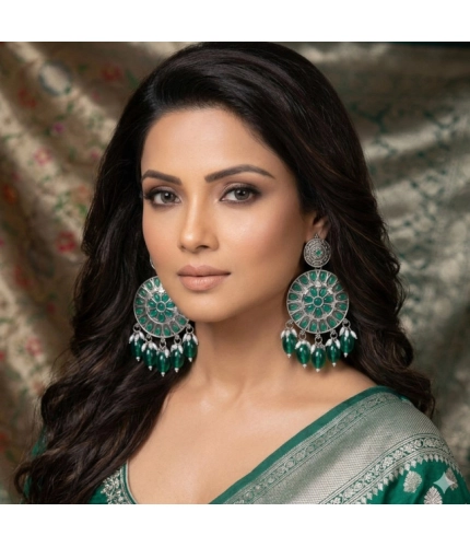 Women's Zinc Alloy Gold Plated Chandbali Earrings (Multicolor)