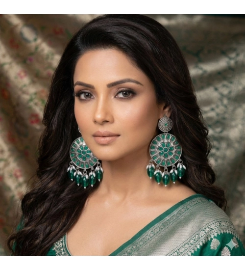 Women's Zinc Alloy Gold Plated Chandbali Earrings (Multicolor)
