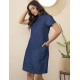 Women's Casual Denim Half Sleeves Dress (Blue)
