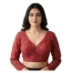 Women's Ajrakh Cotton Printed V-Neck Padded Blouse (Red 38 Ready (Self Alterable 36–40)