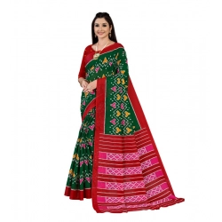 Women's Soft Pure Cotton Printed Saree With Unstitched Blouse 5.5Mtr (Green)