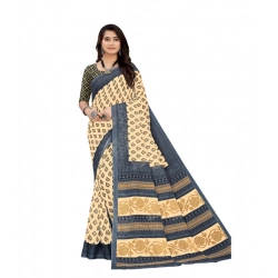 Women's Soft Pure Cotton Printed Saree With Unstitched Blouse 5.5Mtr (Cream)