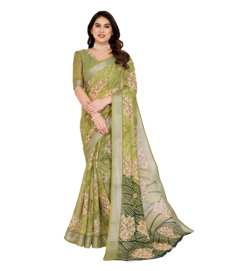 Women's Georgette Printed Saree With Unstitched Blouse 5.5Mtr (Green)