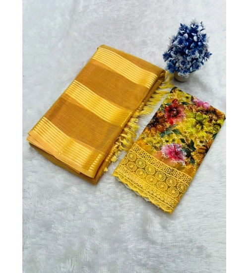 Women's Georgette Embroidered Saree With Unstitched Blouse 5.5Mtr (Yellow)