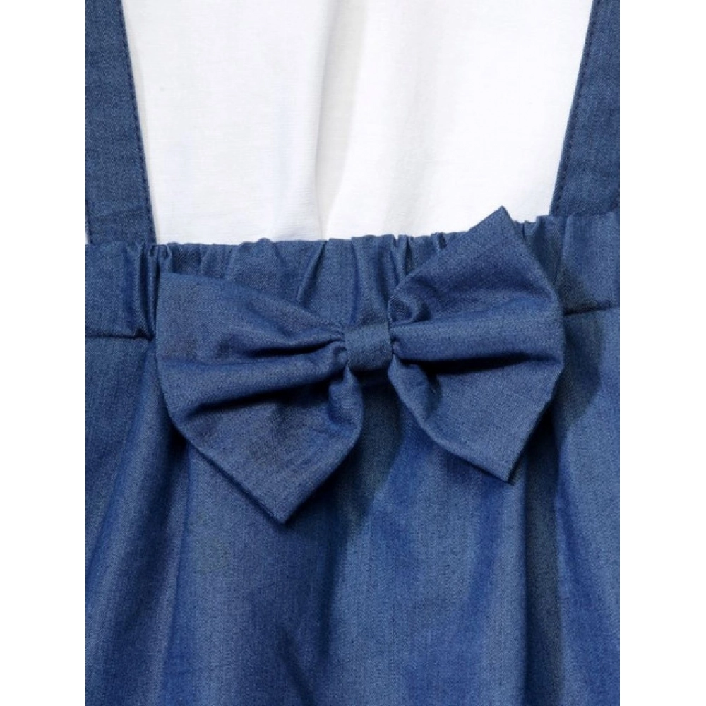 Girl's Denim Embellished Sleeveless Skirt with inner (Dark Blue) Girl's Denim Embellished Sleeveless Skirt with inner (Dark Blue)