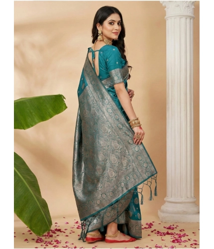 Women's Silk Blend Printed Saree With Unstitched Blouse 5.5Mtr (Sea Green)