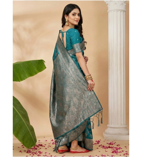 Women's Silk Blend Printed Saree With Unstitched Blouse 5.5Mtr (Sea Green) Women's Silk Blend Printed Saree With Unstitched Blouse 5.5Mtr (Sea Green)
