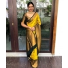 Women's Litchi silk Printed Saree With Unstitched Blouse (Yellow) Women's Litchi silk Printed Saree With Unstitched Blouse (Yellow)