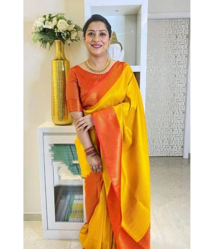 Women's Soft Lichi Silk Printed Saree With Unstitched Blouse 5.5Mtr (Mustard ) Women's Soft Lichi Silk Printed Saree With Unstitched Blouse 5.5Mtr (Mustard )