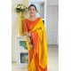 Women's Soft Lichi Silk Printed Saree With Unstitched Blouse 5.5Mtr (Mustard )