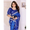 Women's Linen Cotton  Printed Saree With Unstitched Blouse 5.5Mtr (Blue)