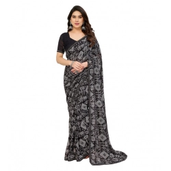 Women's Georgette Printed Saree With Unstitched Blouse 5.5Mtr (Black)