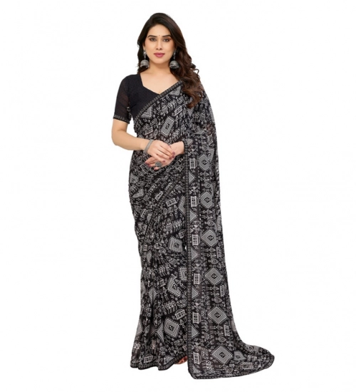 Women's Georgette Printed Saree With Unstitched Blouse 5.5Mtr (Black)