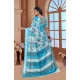 Women's Printed Cotton Linen Saree withPrinted  Saree With Unstitched Blouse (Blue, 5-6Mtrs)