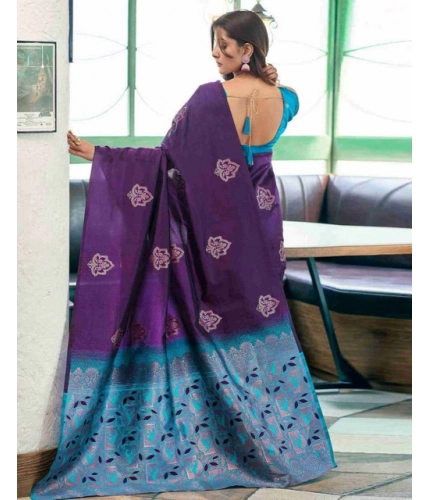Women's Soft Lichi Silk Printed Saree With Unstitched Blouse 5.5Mtr (Blue) Women's Soft Lichi Silk Printed Saree With Unstitched Blouse 5.5Mtr (Blue)