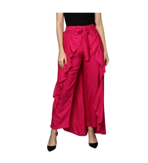 Women's Rayon Ruffled Elasticated Skirt (Pink)