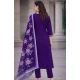 Women's Chanderi Silk Ethnic Motif V-Neck 3/4th Sleeve Kurti With Pant Dupatta Set (Purple)