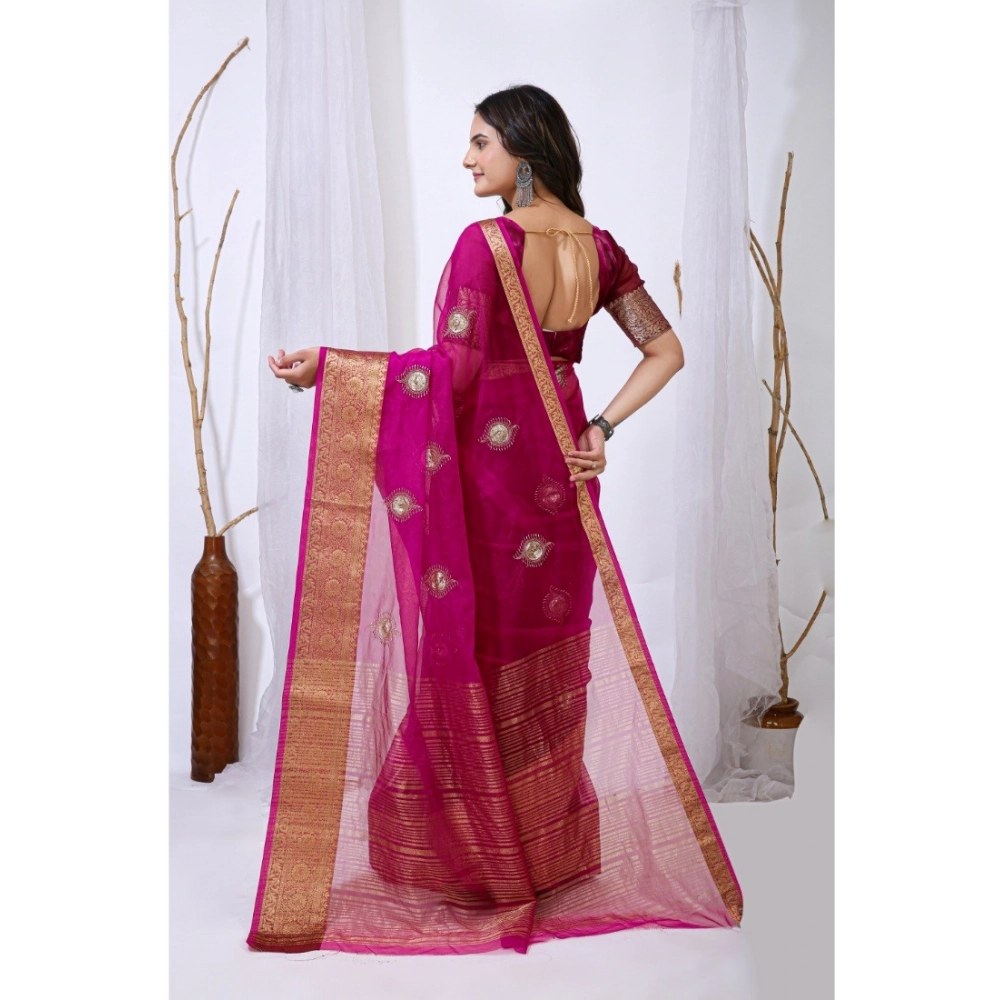 Women's Organza jacquard Embellished Saree With Unstitched Blouse 5.5Mtr (Pink) Women's Organza jacquard Embellished Saree With Unstitched Blouse 5.5Mtr (Pink)