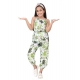Girl's Denim Embroidered Sleeveless Jumpsuit (White-Green)