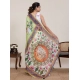 Women's Linen Floral Printed Saree With Unstitched Blouse 5.5Mtr (Light Green) Women's Linen Floral Printed Saree With Unstitched Blouse 5.5Mtr (Light Green)