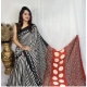 Women's Satin Printed Saree With Unstitched Blouse 5.5Mtr (Black)